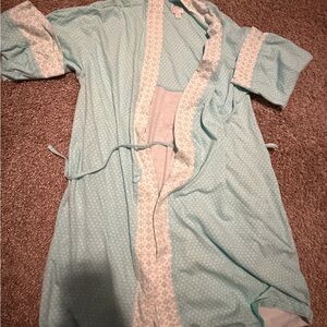 Light Aqua Women's Wrap Robe with Printed Trim